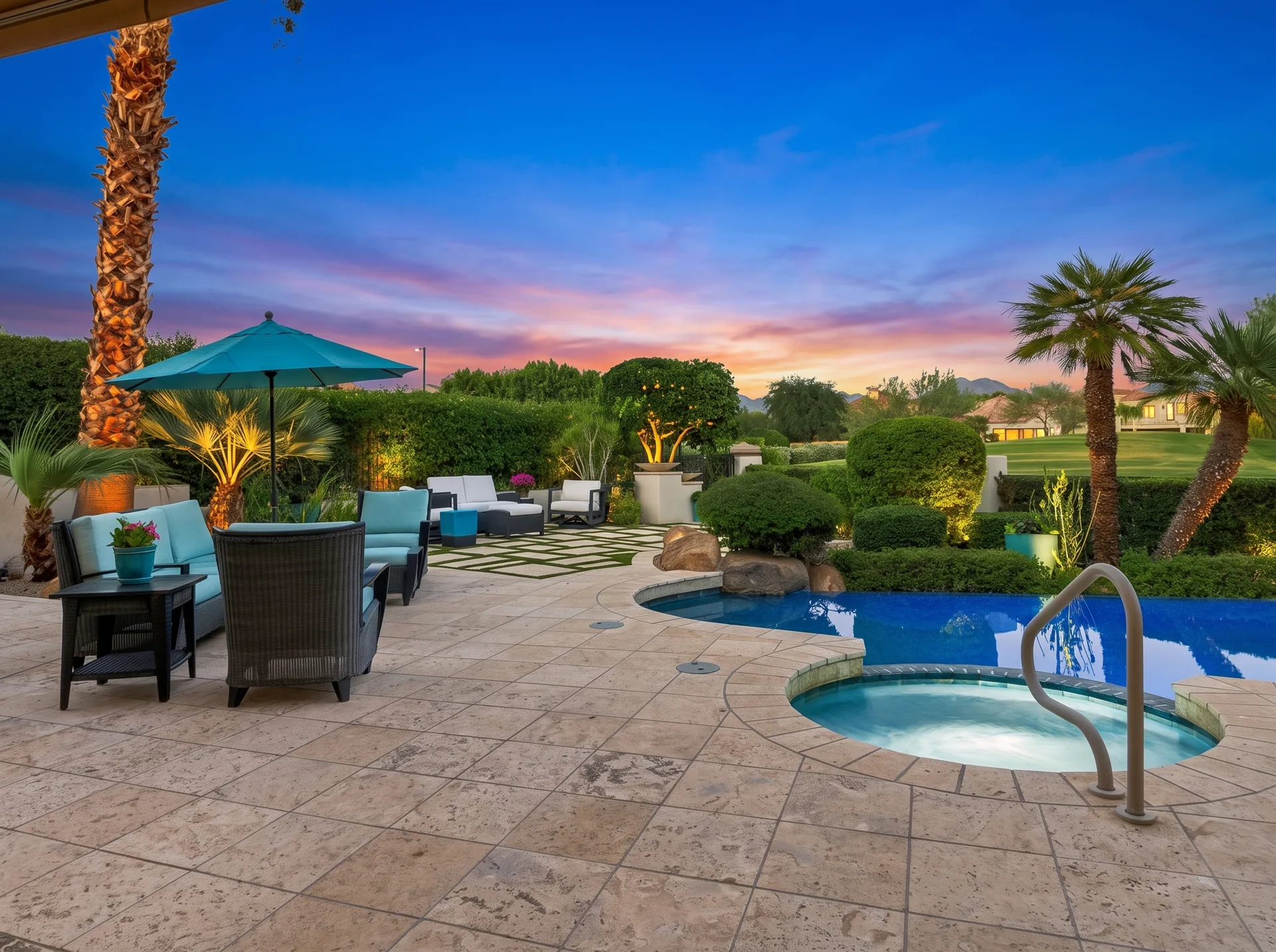 77th Way twilight with landscape lighting
